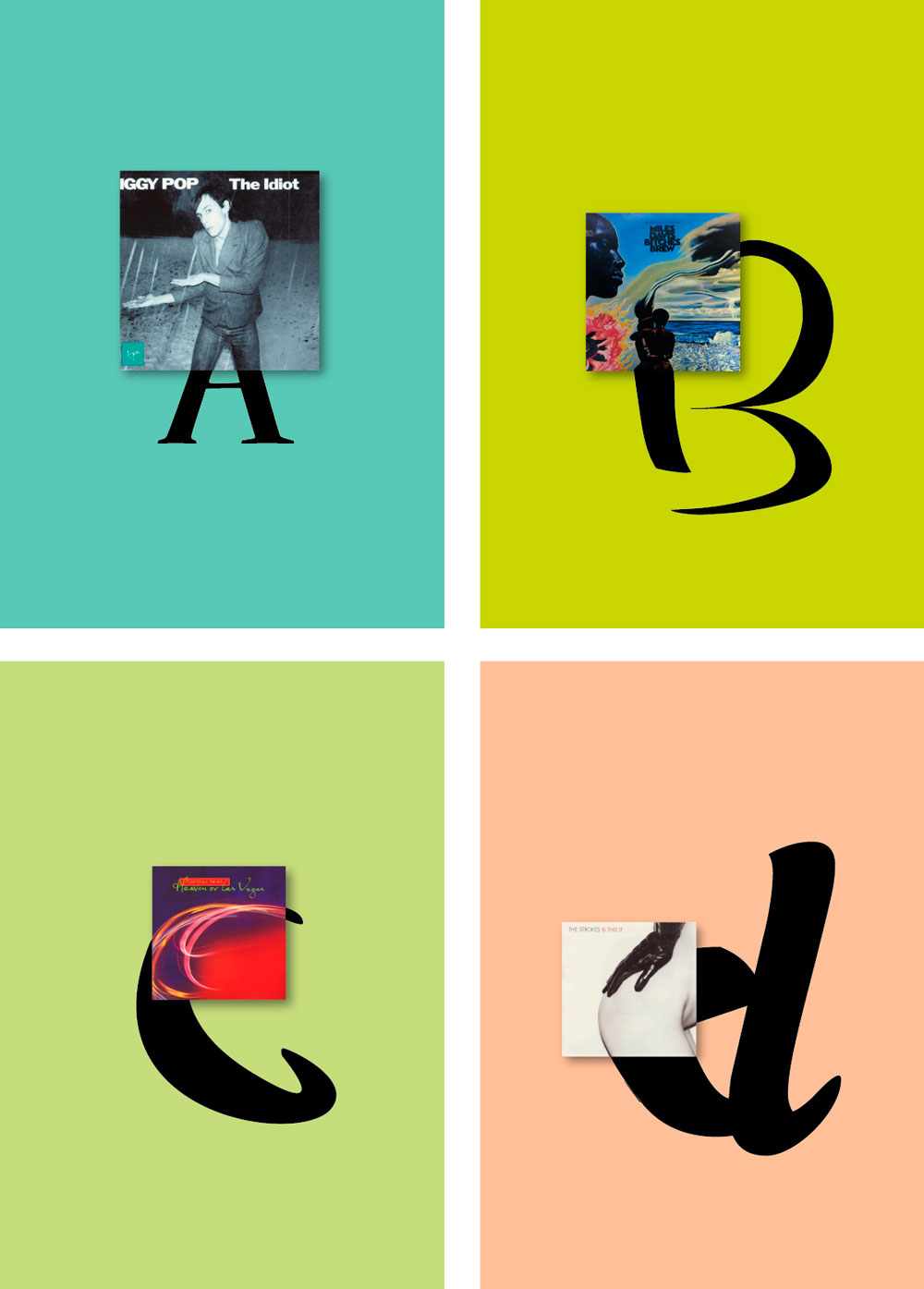 un alfabeto con portadas de discos de vinilo